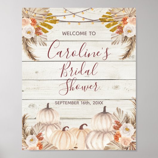 ウッド素朴ホワイトパンプキンブライダルシャワーへようこそ ポスター (正面)