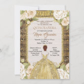 ウッド素朴ホワイトフラワーズキンセアニェラ誕生日 招待状 (正面)