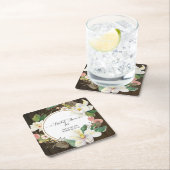 ウッド素朴ホワイトマグノリアフローラ水彩赤面 スクエアペーパーコースター (インサイチュ)