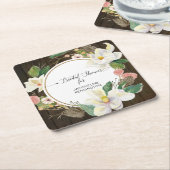 ウッド素朴ホワイトマグノリアフローラ水彩赤面 スクエアペーパーコースター (アングル)