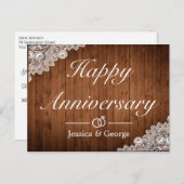 ウッド素朴ホワイトレースのハッピーアニバーサリーグリーティング 案内ポストカード (正面/裏面)