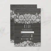 ウッド素朴ホワイトレースファームハウスバーンウェディングRSVP 出欠カード (正面/裏面)