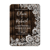 ウッド素朴ホワイトレースフローラ結婚式招待状 マグネット (縦)