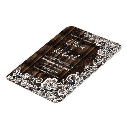 ウッド素朴ホワイトレースフローラ結婚式招待状 マグネット (左側)