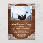 ウッド素朴ホワイトレース卒業写真招待状 ポストカード (正面)