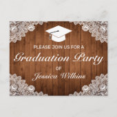 ウッド素朴ホワイトレース卒業RSVP招待状 ポストカード (正面)