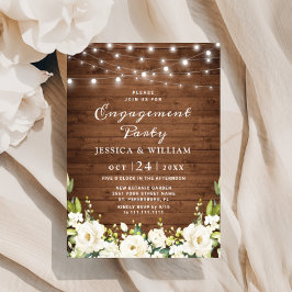 ウッド素朴ホワイトローズアジサイ婚約パーティ 招待状