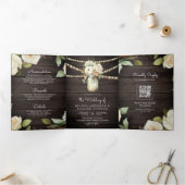 ウッド素朴ホワイトローゼズメイソンジャーQRコー結婚ド 三つ折り招待状 (内部)