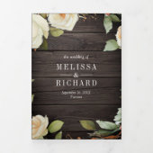 ウッド素朴ホワイトローゼズメイソンジャーQRコー結婚ド 三つ折り招待状 (カバー)