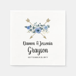 ウッド素朴ボホアローズ&ブルーフローラズ結婚ズ スタンダードカクテルナプキン