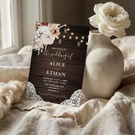 ウッド素朴ボホフラワーズ秋の結婚式 招待状