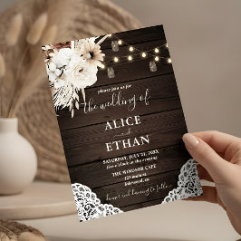 ウッド素朴ボホフラワーズ秋の結婚式 招待状