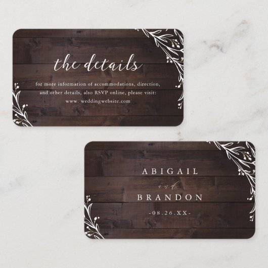 ウッド素朴ボホフローラカントリーウェディング詳細en エンクロージャーカード (正面/裏面)