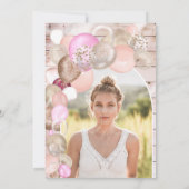 ウッド素朴ボーグリッターバルーンピンク甘い16 招待状 (裏面)