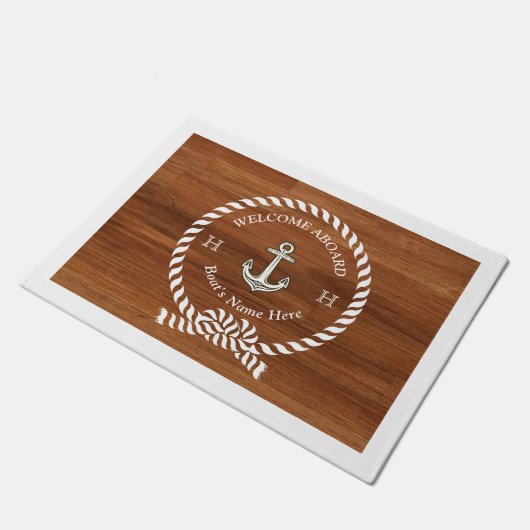 ウッド素朴ボー航海のト名いかりロープウェルカム ドアマット (アングル)