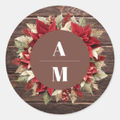 ウッド素朴ポインセチアフローラ結婚クリスマス ラウンドシール (正面)