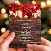 ウッド素朴ポインセチアフローラ結婚クリスマス 招待状