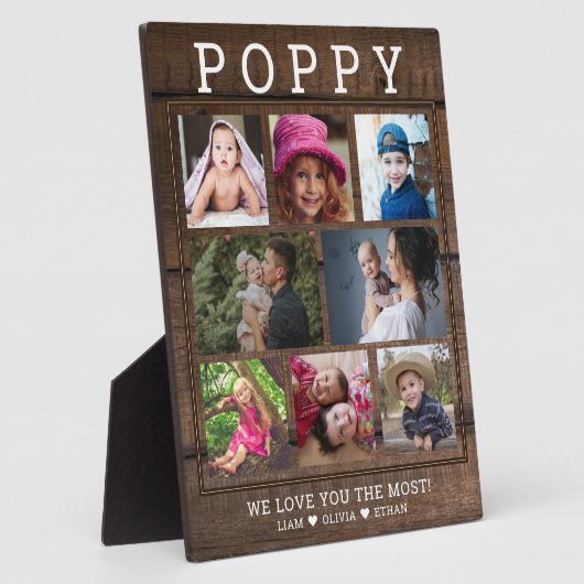 ウッド素朴ポピー私たちはあなたを愛する8フォトコラージュ フォトプラーク (側面)
