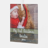 ウッド素朴マイ初めてのクリスマスベビー写真 ガラスオーナメント (正面左)