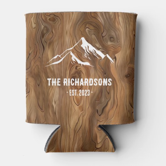 ウッド素朴マウンテンズパーソナライズされたファミリーレイクスキー 缶クーラー (正面)