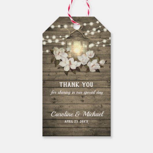 ウッド素朴マグノリアランタンストリングラ結婚イト ギフトタグ (正面)