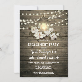 ウッド素朴マグノリアランタンライト婚約 招待状