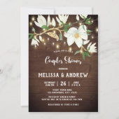 ウッド素朴マグノリア南部カップルのシャワー 招待状 (正面)