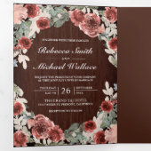 ウッド素朴マルサラフローラフォトコラージュ結婚ズ 三つ折り招待状 (内部最初)