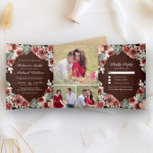 ウッド素朴マルサラフローラフォトコラージュ結婚ズ 三つ折り招待状