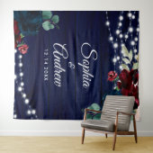 ウッド素朴マルサラ&ネイビーブルーの花 タペストリー (インサイチュ(横))