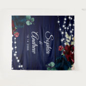 ウッド素朴マルサラ&ネイビーブルーの花 タペストリー (正面(横))