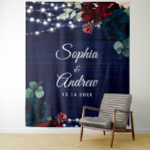 ウッド素朴マルサラ&ネイビーブルーの花 タペストリー (インサイチュ)