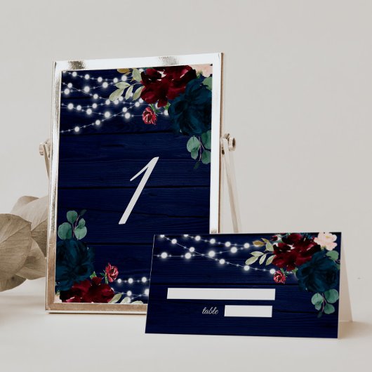ウッド素朴マルサラ&ネイビーブルーの花 テーブルナンバー