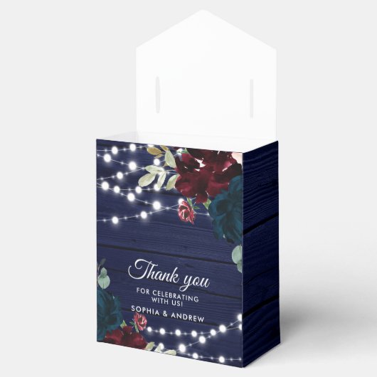 ウッド素朴マルサラ&ネイビーブルーの花 フェイバーボックス (オープン)