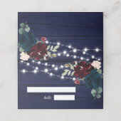 ウッド素朴マルサラ&ネイビーブルーの花 プレイスカード (外部開封)