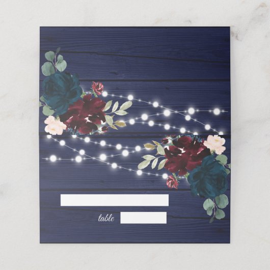 ウッド素朴マルサラ&ネイビーブルーの花 プレイスカード (外部開封)