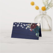 ウッド素朴マルサラ&ネイビーブルーの花 プレイスカード (裏面)