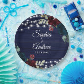 ウッド素朴マルサラ&ネイビーブルーの花 ペーパープレート (パーティー)