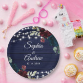 ウッド素朴マルサラ&ネイビーブルーの花 ペーパープレート (パーティー)