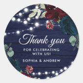 ウッド素朴マルサラ&ネイビーブルーの花 ラウンドシール (正面)