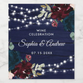 ウッド素朴マルサラ&ネイビーブルーの花 ワインラベル (シングルラベル)