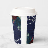 ウッド素朴マルサラ&ネイビーブルーの花 紙コップ (左)