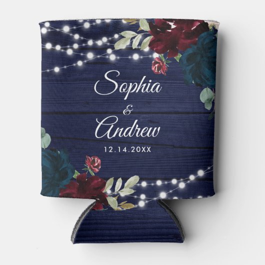 ウッド素朴マルサラ&ネイビーブルーの花 缶クーラー (正面)