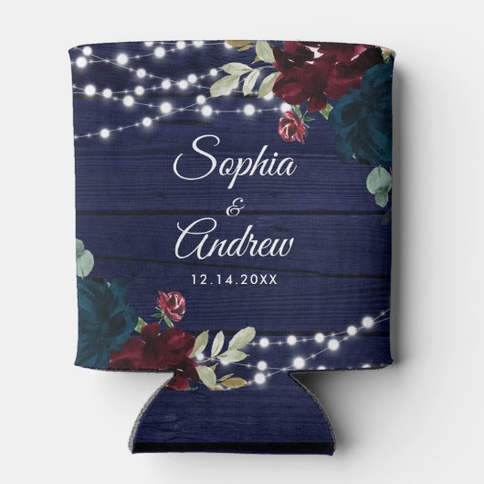 ウッド素朴マルサラ&ネイビーブルーの花 缶クーラー (裏面)