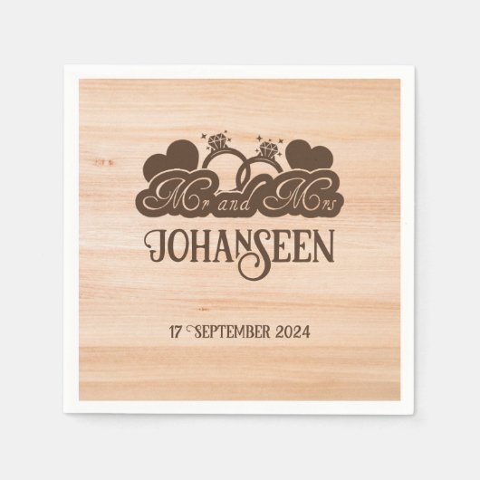 ウッド素朴ミスター・アンド・ミセス・ファーエレガントムハウス結婚ズ スタンダードカクテルナプキン (正面)
