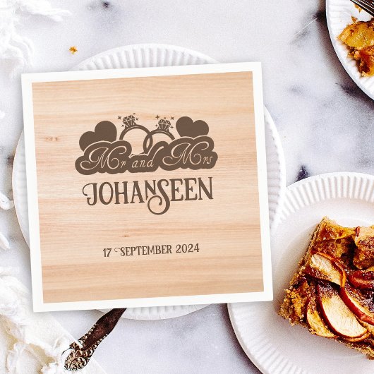 ウッド素朴ミスター・アンド・ミセス・ファーエレガントムハウス結婚ズ スタンダードカクテルナプキン