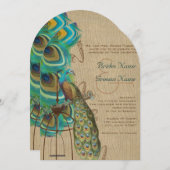 ウッド素朴ミュージカル孔雀バードケージフェザー 招待状 (正面/裏面)