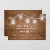 ウッド素朴メイスンジャイルストリングライツウェディングRSVP 出欠カード (正面/裏面)