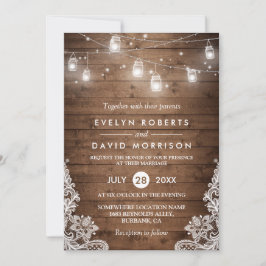 ウッド素朴メイスンジャースストリングライツレース結婚ズ 招待状