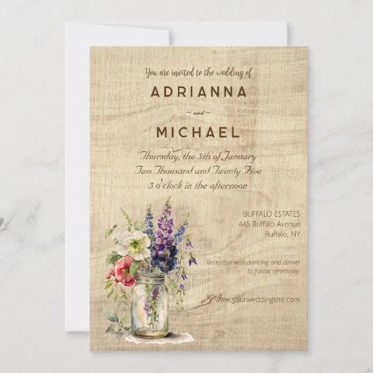ウッド素朴メイスンジャーフローラ結婚式招待状 招待状 (正面)
